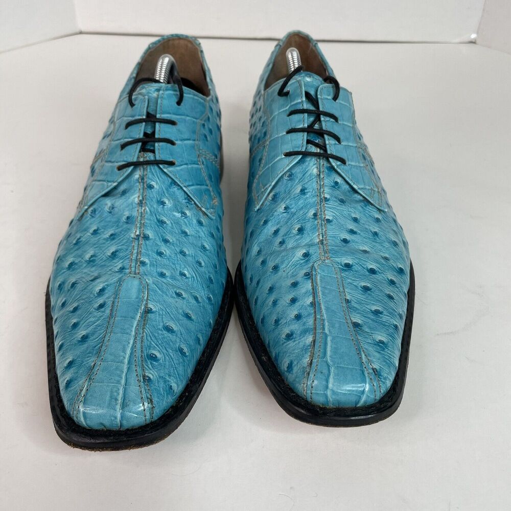 Stacy Adams Men’s Dress Shoes 12M, Blue Leather, Ostrich Print, Oxfords Rare VTG - Picture 3 of 11